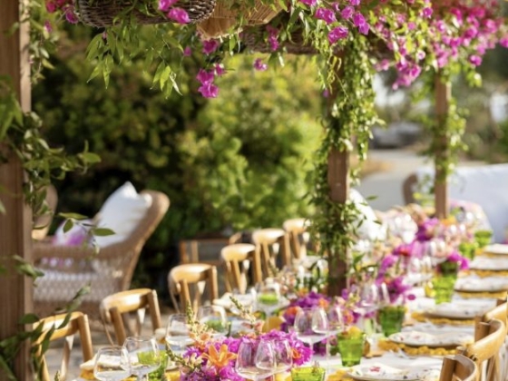 A beautifully decorated table for outdoor dining.