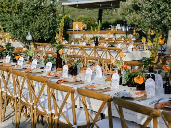 Beautifully arranged tables for an outdoor event.