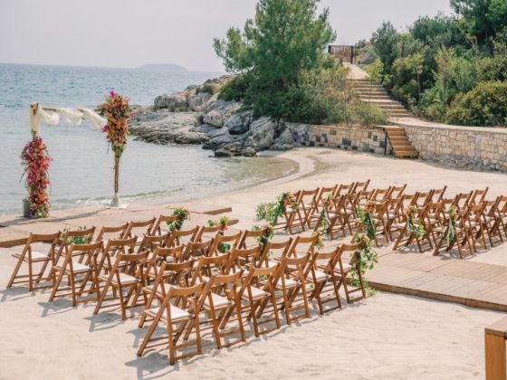 A serene beach setting for a wedding ceremony.