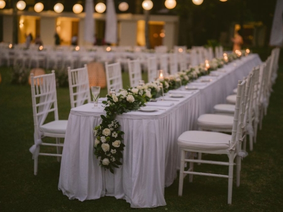 Serene garden dining arrangement for a special event