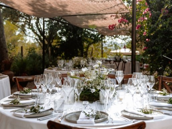 Beautifully arranged table for an outdoor event.