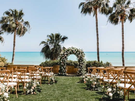 Beautiful wedding ceremony by the ocean.