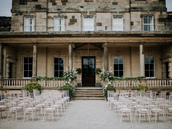 Beautifully decorated entrance for a wedding ceremony.