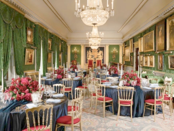 Lavishly decorated dining space ready for a formal event.