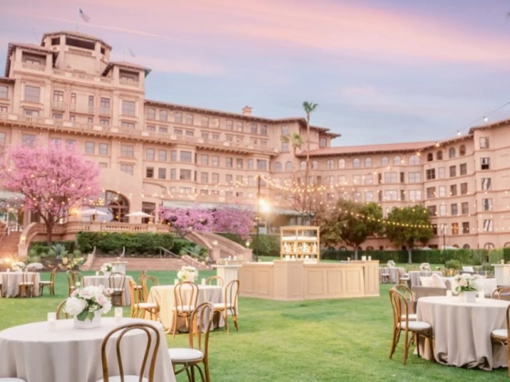 A beautiful garden setting for an outdoor event at a luxury hotel.