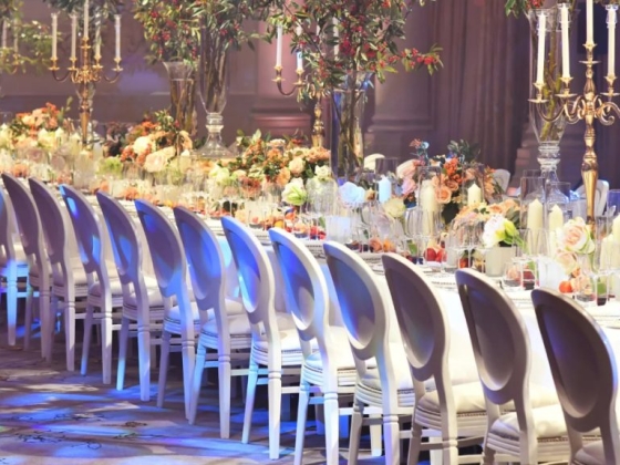 A beautifully set table for a formal dining event.
