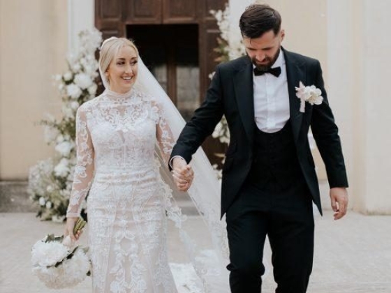 bride and groom out of the church