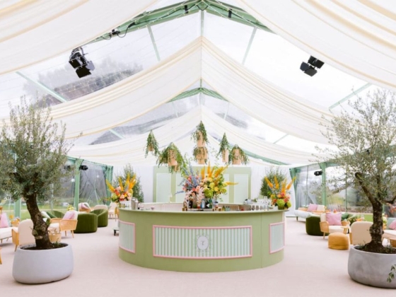 Stylish indoor setting with flowers and cozy seating