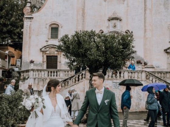 Couple enjoys their wedding day in a charming Italian setting.