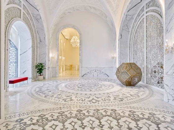 Luxurious entrance featuring intricate designs and decor.
