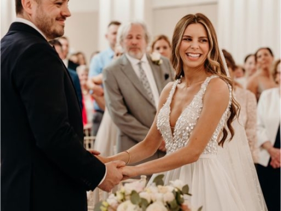 Joyful couple at their wedding celebration