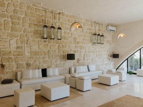 Contemporary space featuring light furnishings and unique decor.