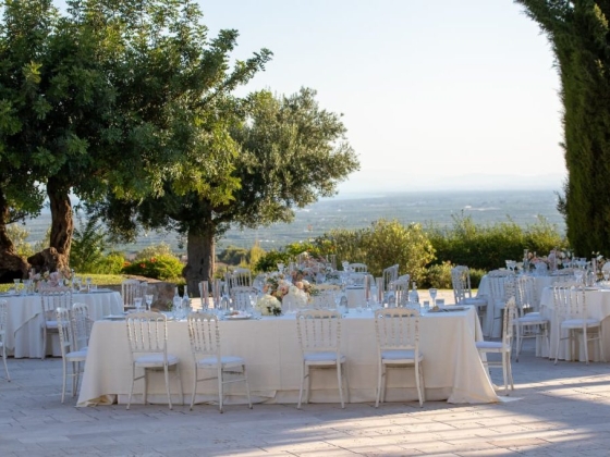 Beautifully arranged tables in a serene setting.