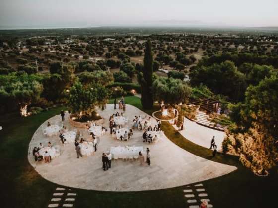 Guests dining at a beautifully arranged outdoor venue.