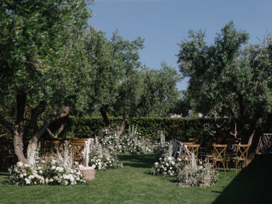 Charming garden venue adorned with flowers for a wedding