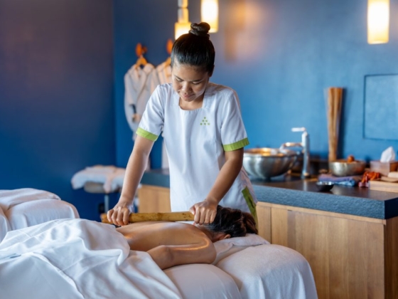 A tranquil spa scene with a massage treatment.