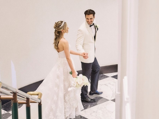 A couple enjoying a joyful moment together.