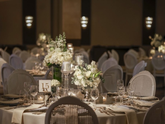 Beautifully arranged tables for an upscale event