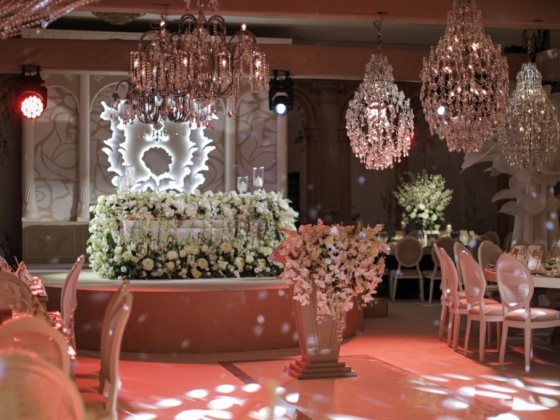 Elegantly decorated venue for a celebration.
