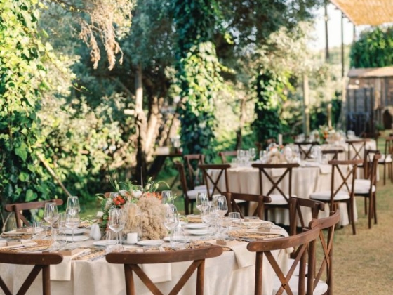 Beautifully arranged tables for an outdoor event