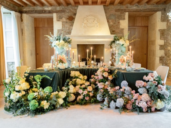 Beautifully arranged floral centerpiece on a dining table.