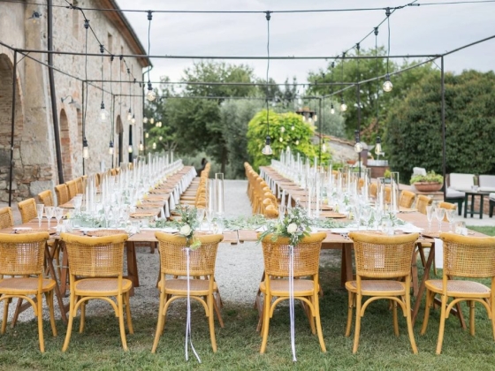 A scenic outdoor dining arrangement awaits guests.