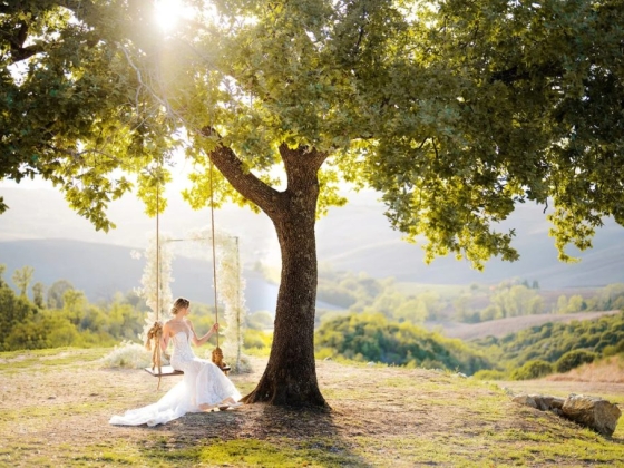 A serene moment with a bride on a swing.