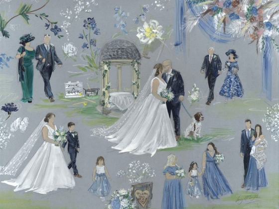 A unique montage painting capturing all the highlights of the big day