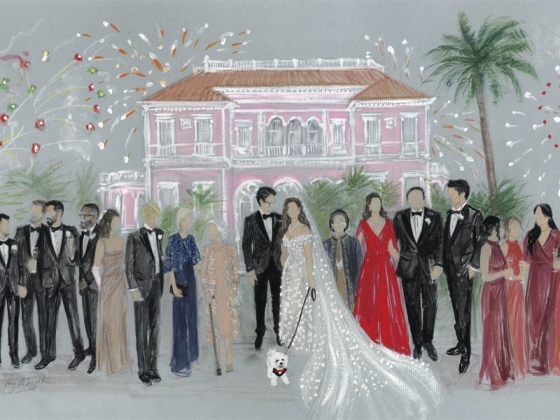 Bridal party painting at Villa Ephrussi de Rothschild, France