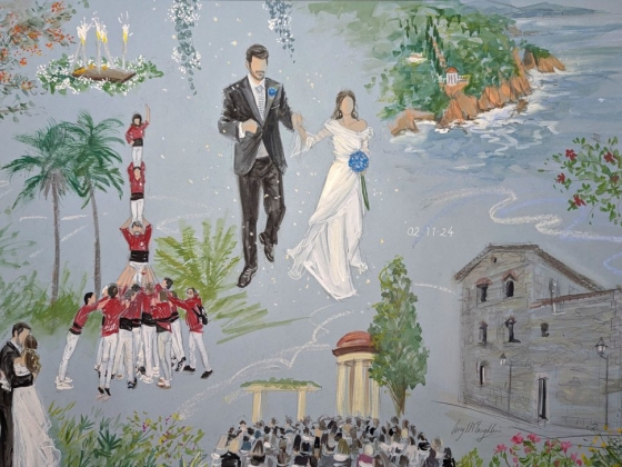 Destination wedding montage painting Costa Brava Spain