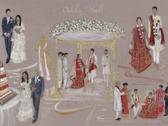 Hindu and Civil Wedding montage painting depicting all the highlights