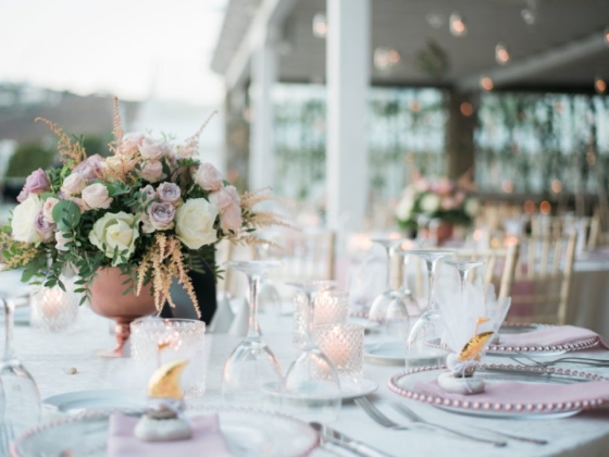 Beautifully arranged wedding or event table setting.
