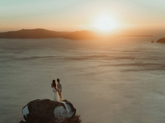 Romantic moment with a couple during sunset.