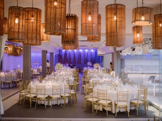 Stylish banquet hall ready for an event or celebration.