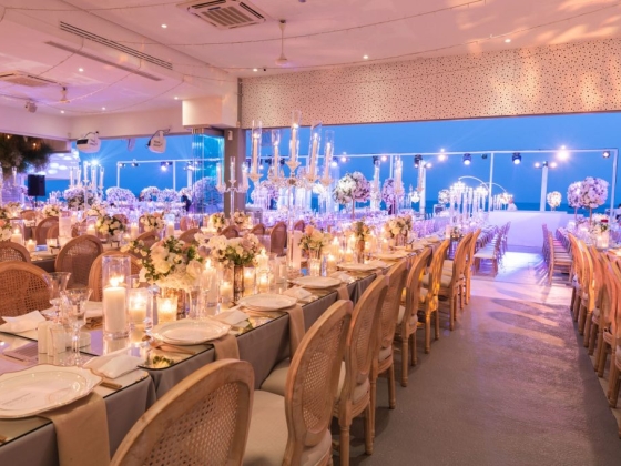 Beautifully arranged dining space for a special event.