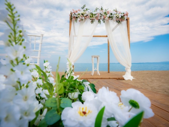 A beautiful altar set for a beach wedding.