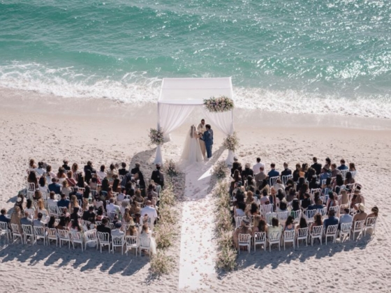 A beautiful wedding ceremony on the beach.