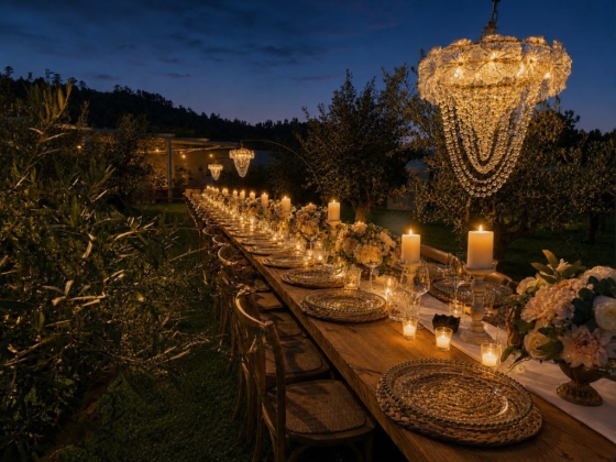 Stunning evening table setting in nature.