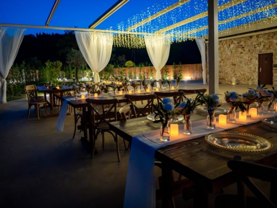 Charming evening dining area with soft lighting.