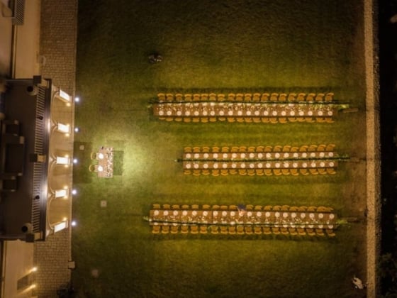 An aerial view of a beautifully arranged outdoor dining area.