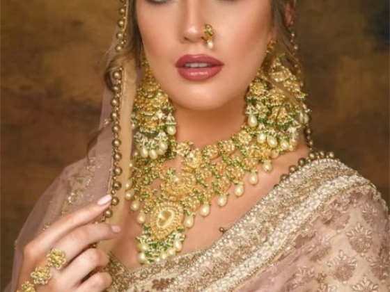Elegant portrait showcasing traditional dress and intricate accessories
