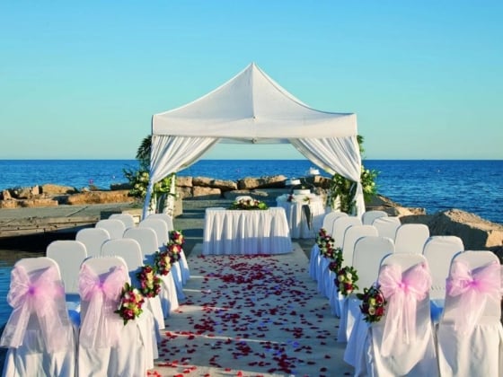 A picturesque wedding venue by the ocean.