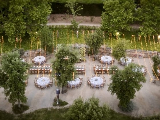 Scenic setup for a festive gathering outdoors.