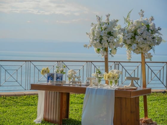 Elegant setup for a wedding event by the sea