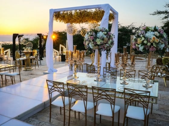 Beautifully arranged dining area with floral decor.