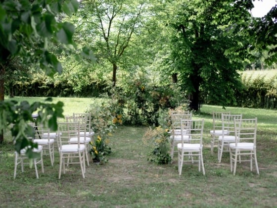 A tranquil setting for a wedding ceremony in nature.