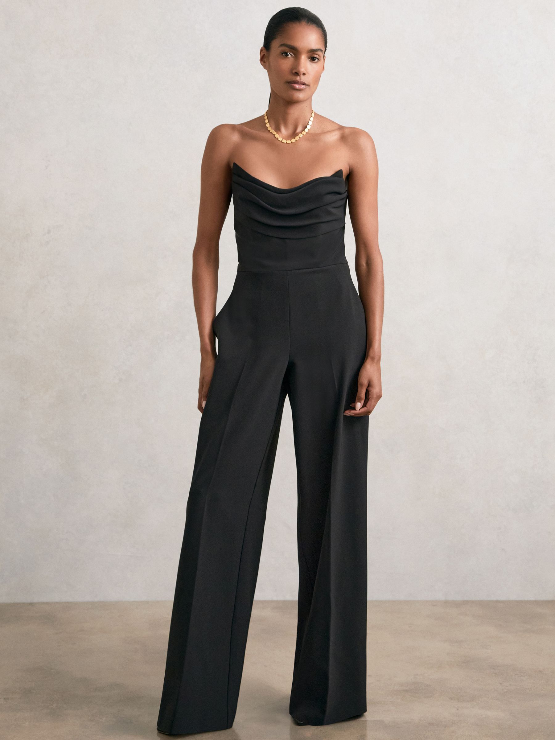 Structured Strapless Wide-Leg Jumpsuit in Black