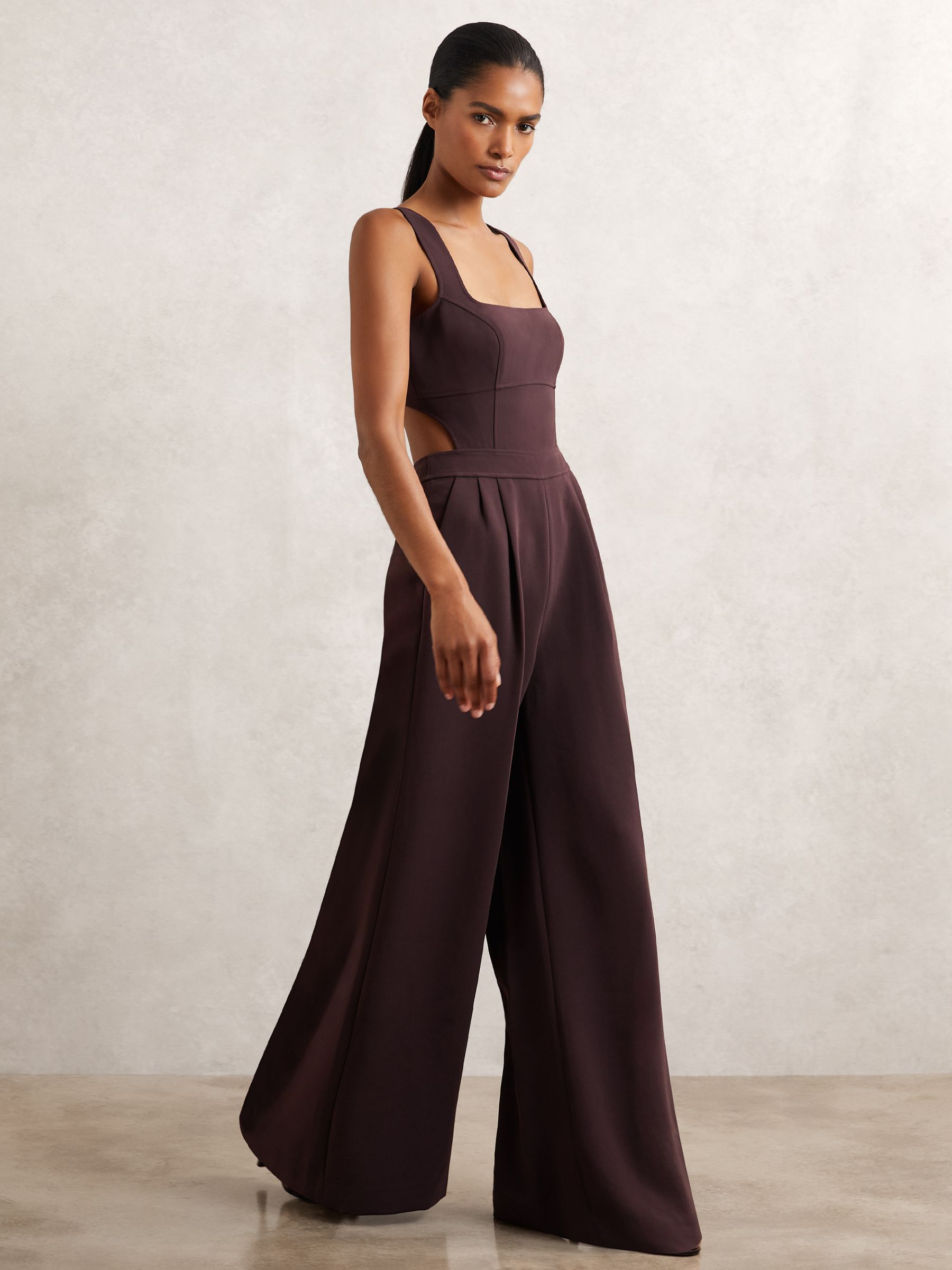 Wide-Leg Cut-Out Jumpsuit in Burgundy