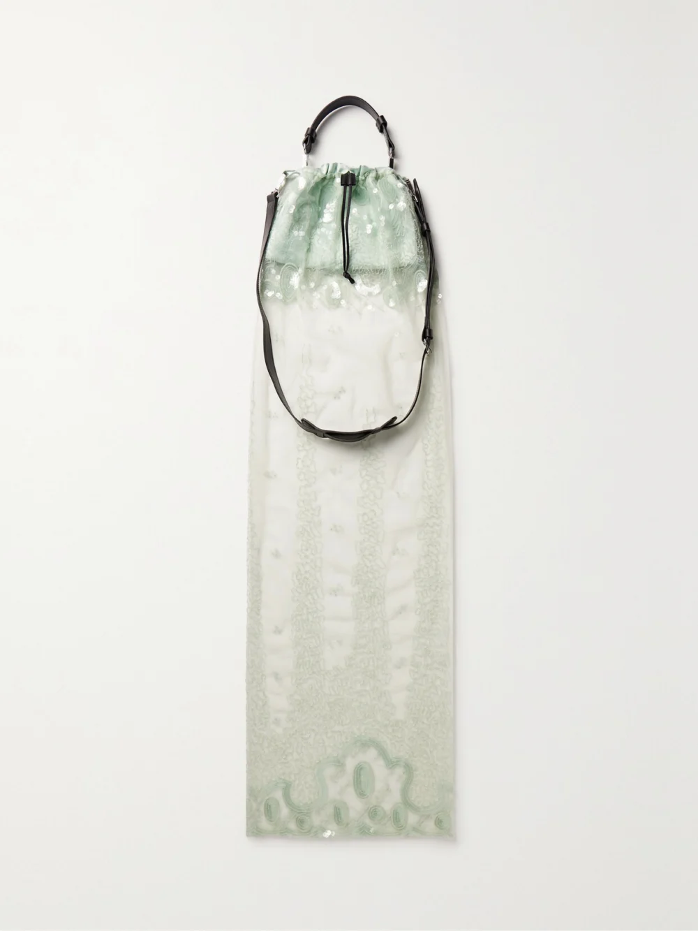 16Arlington Agatha Leather, Satin and Embellished Tulle Shoulder Bag in mint