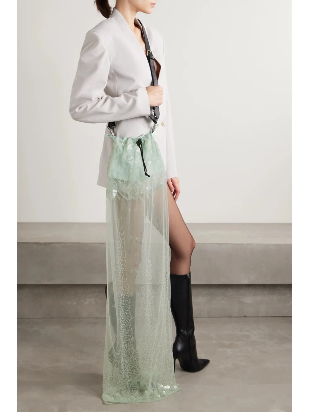 16Arlington Agatha Leather, Satin and Embellished Tulle Shoulder Bag, styled view